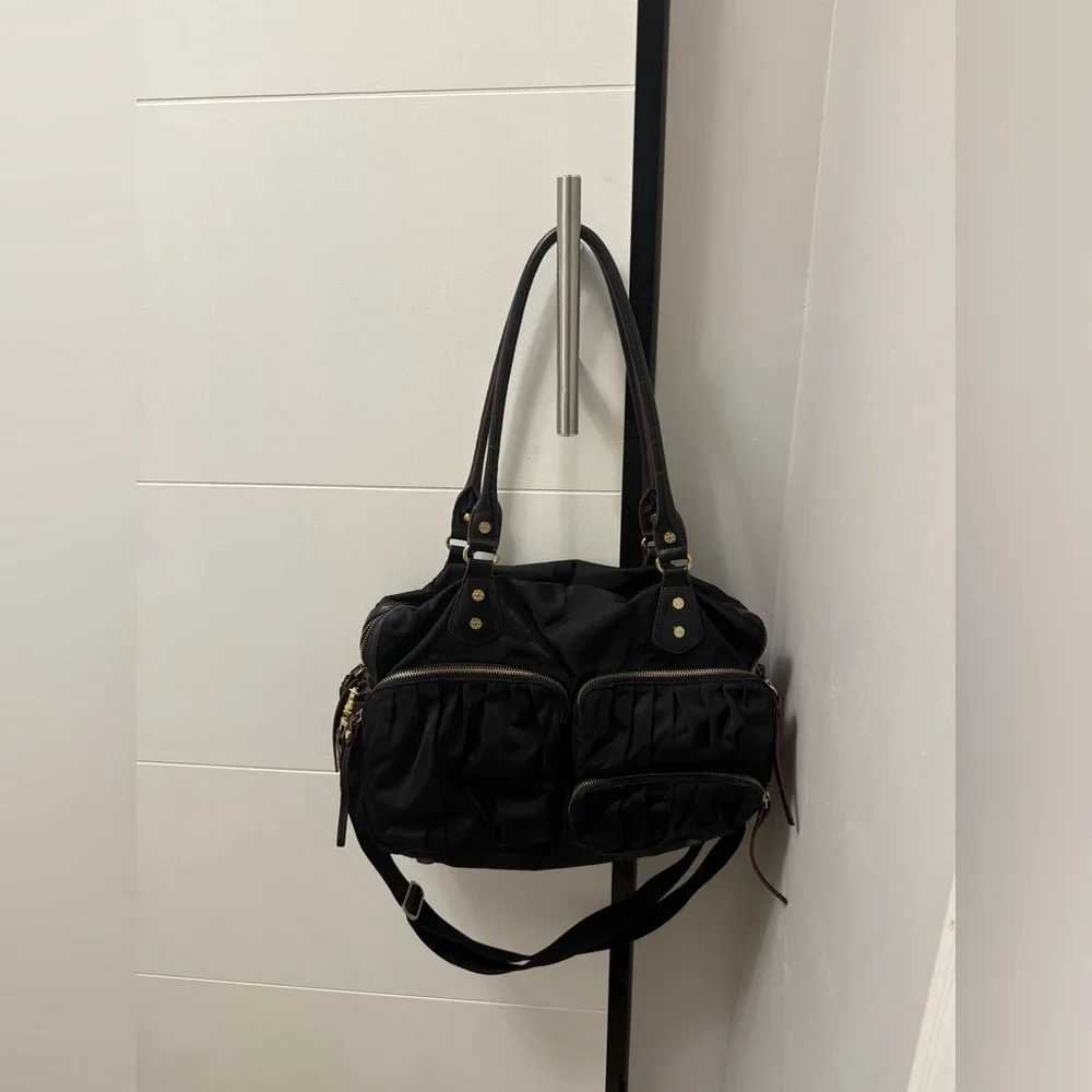 MZ Wallace Black Nylon Laptop Shoulder Bag Pockets